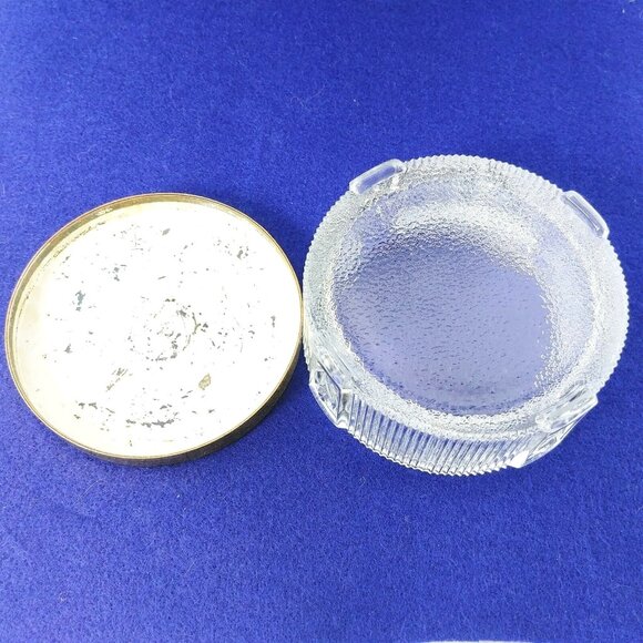 Trinket Powder Vanity Box Collectible Vintage Footed Art Deco Ribbed Glass Tulip - Picture 3 of 4